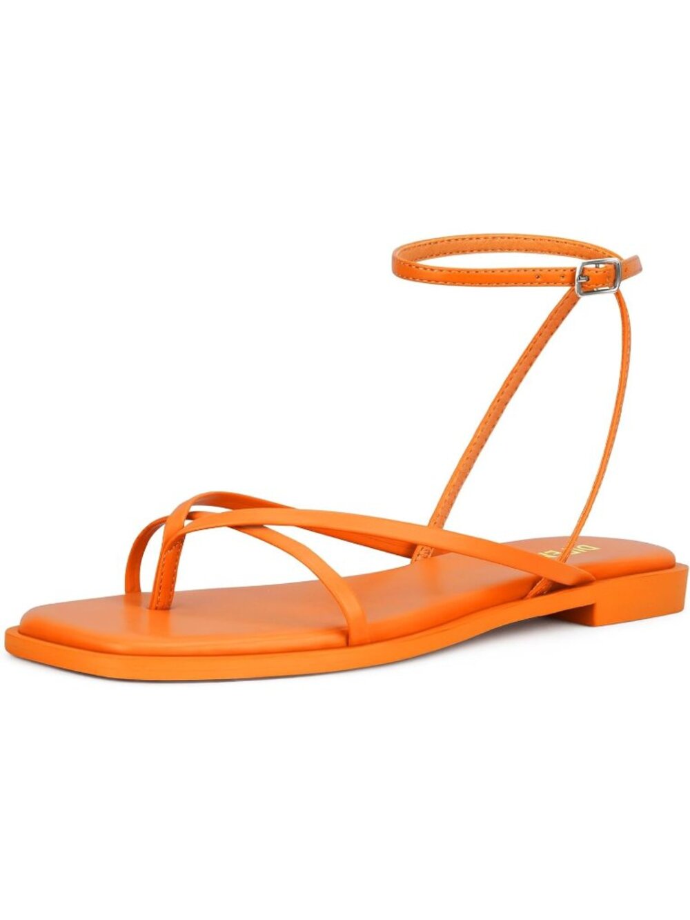 🆕Women's Orange Flats Sandals Square Toe Strappy Ankle Strap Casual